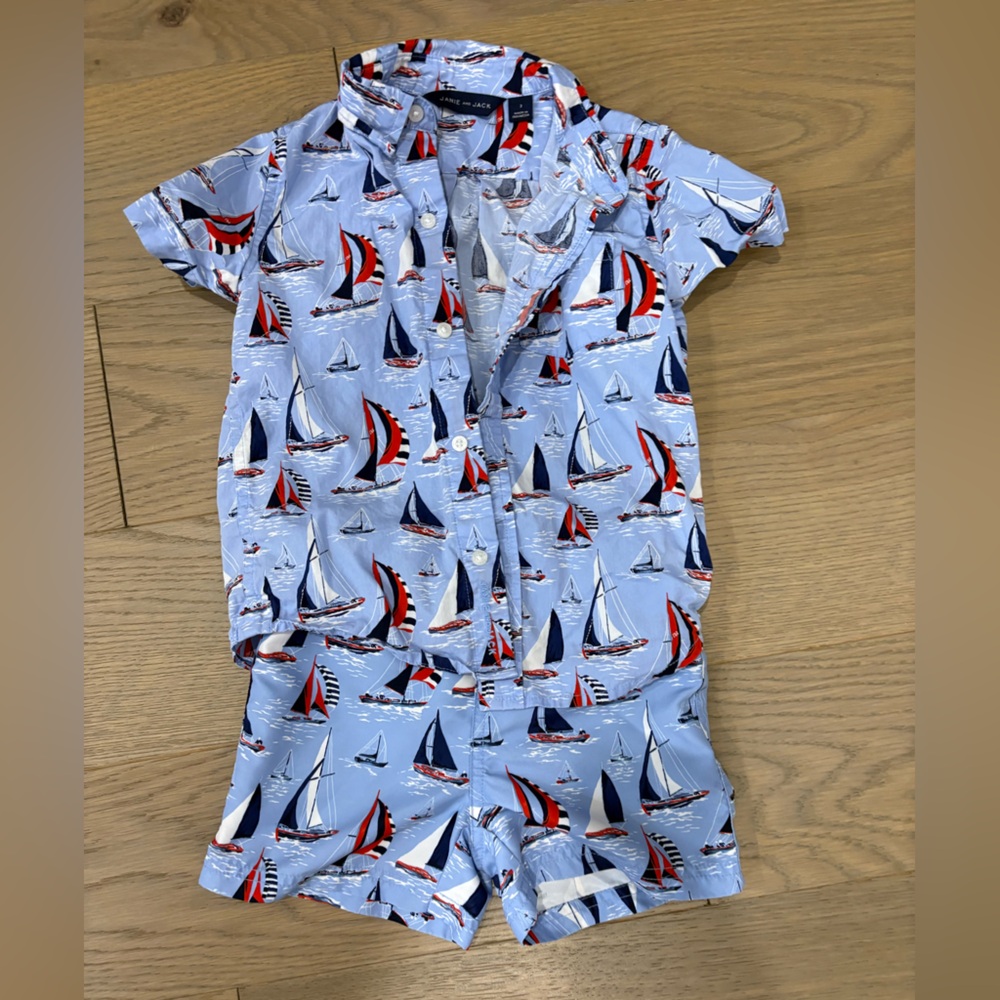 Janie and Jack Blue Sailboat Print Kids Pajamas